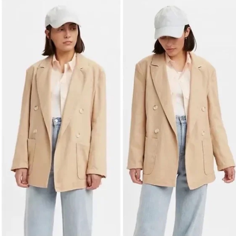 Leviโs Alexa Safari Blazer Jacker Oversized Fit Linen Cotton Cream Tan Medium